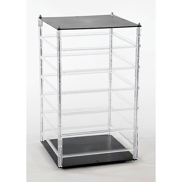 Revolving earring displayer 6-tier 10"x10"x18" - clear rails black base/top