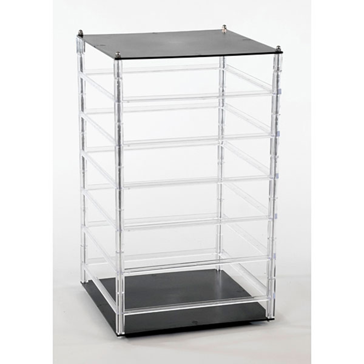 Revolving earring displayer 6-tier 10"x10"x18" - clear rails black base/top