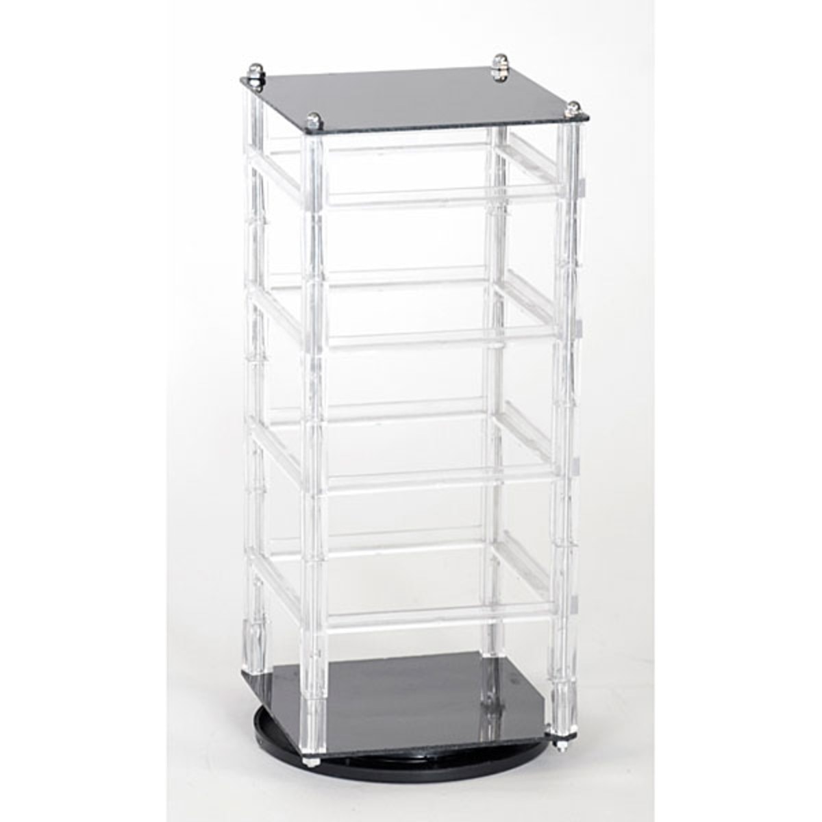 Revolving earring displayer 4-tier 5"x5"x12" - clear rails black base/top