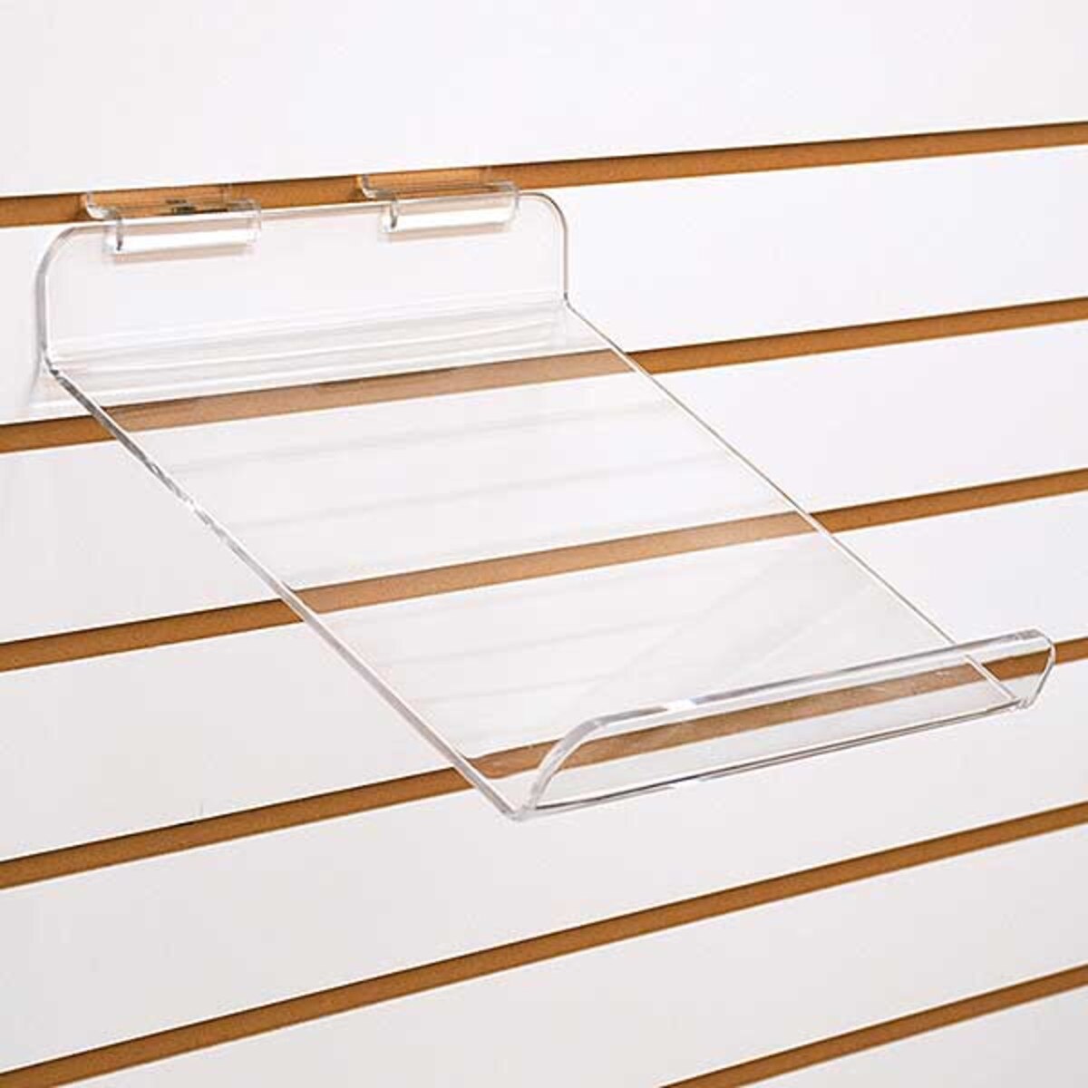 Slatwall slanted shoe displayer with toe stop - acrylic