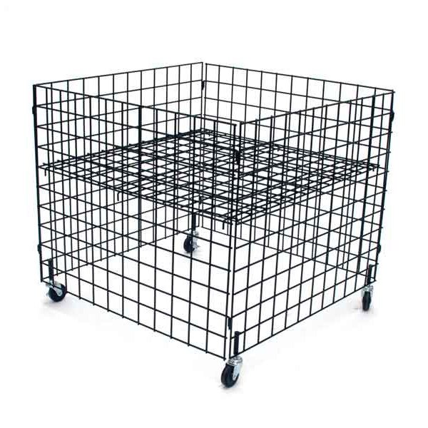 Dump bin 36"x36"x30"high grid panels with casters - black