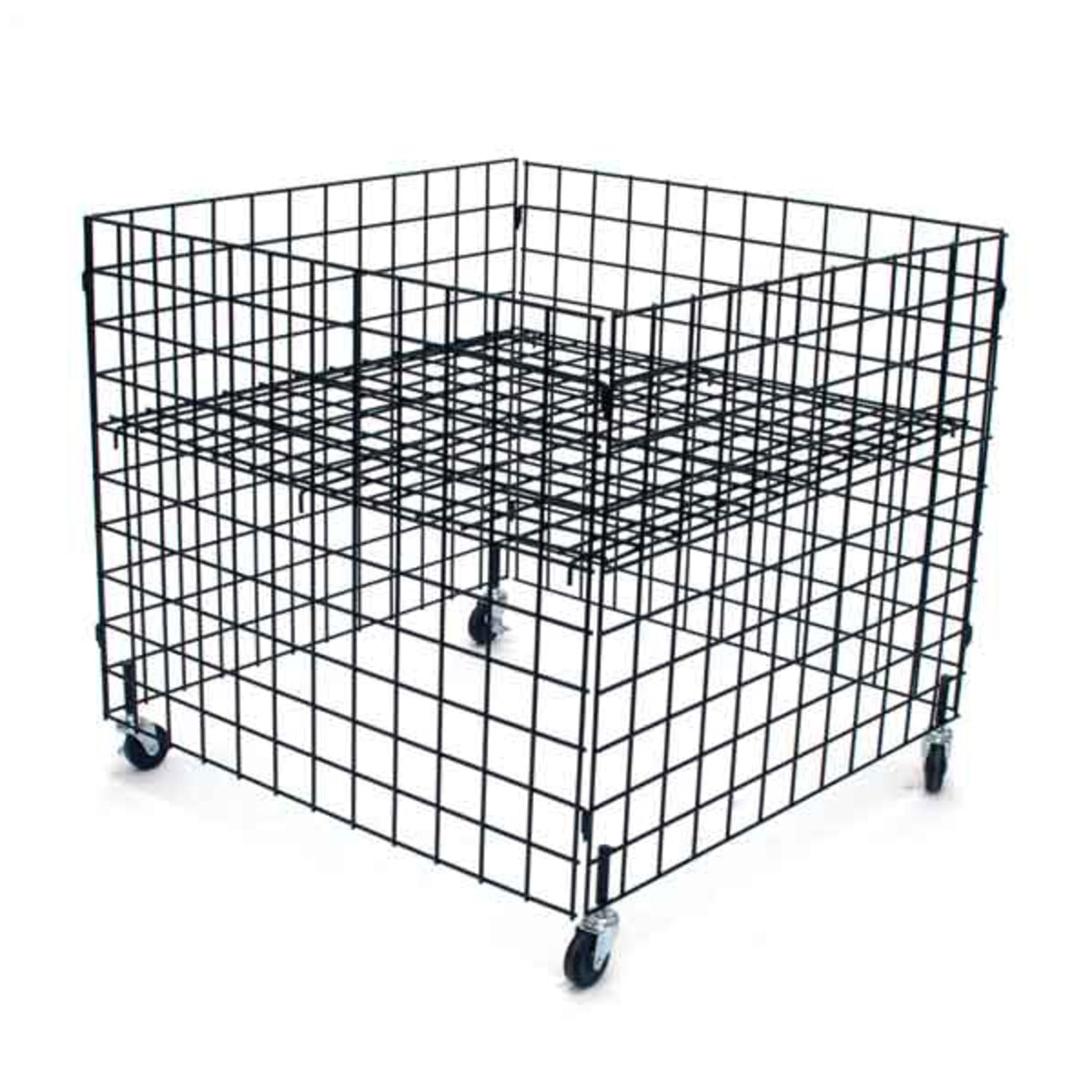 Dump bin 36"x36"x30"high grid panels with casters - black
