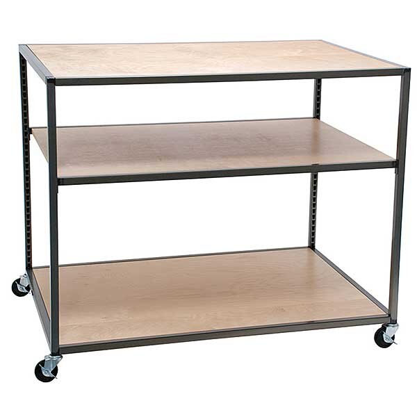 Rolling 3 shelf table - Raw steel / clear coat